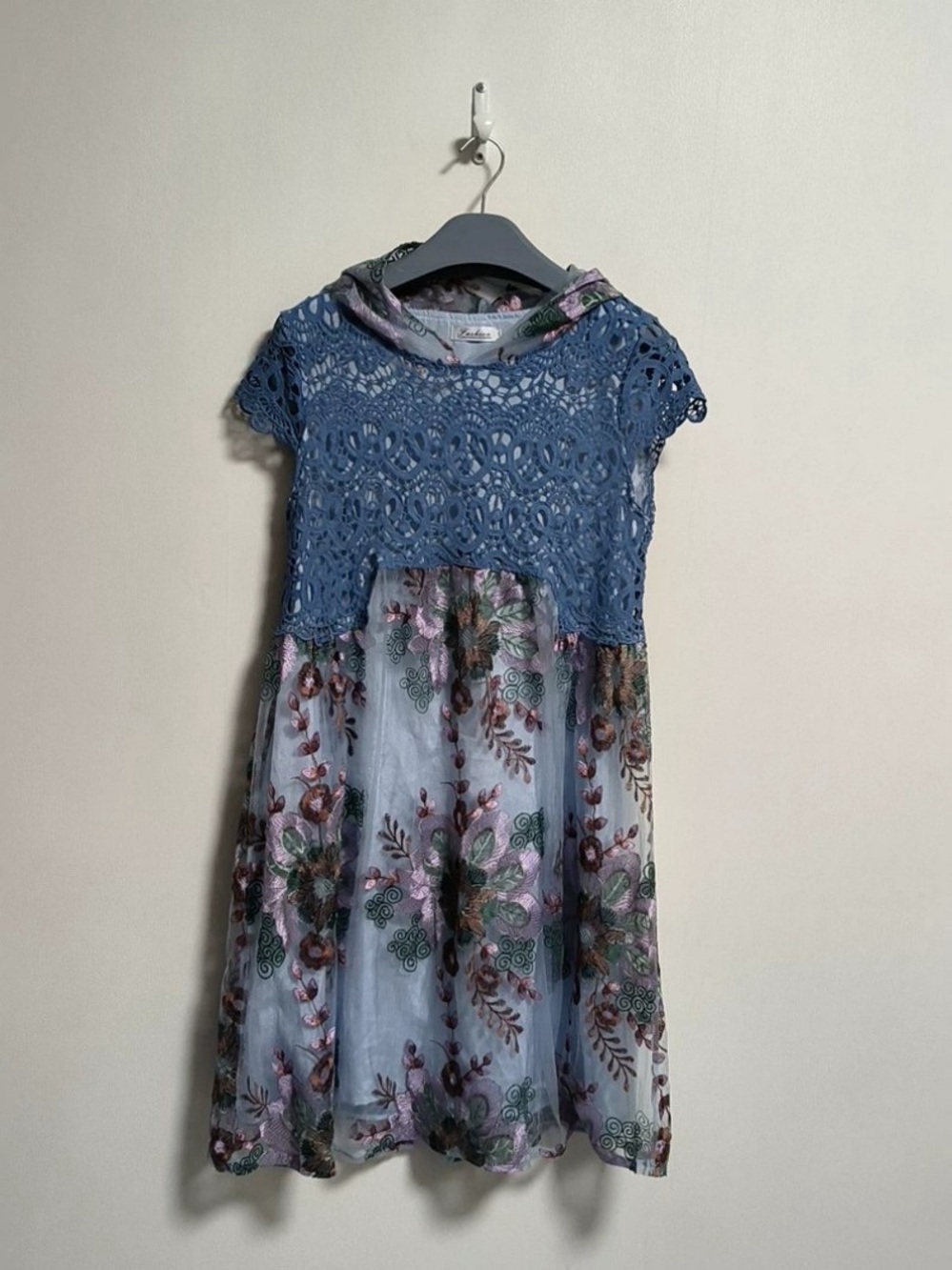 Blue Lace Overlay Floral Dress